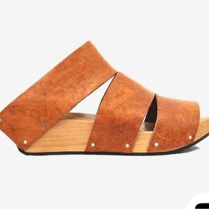 Old West Cognac Brown Leather Crossover Slide Mules CYDWOQ anchor clog 9.5